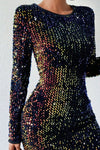 Carmen Sequin Round Neck Long Sleeve Mini Dress