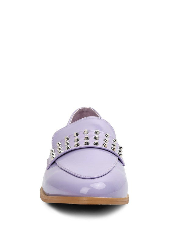 MEANBABE Semicasual Stud Detail Patent Loafers