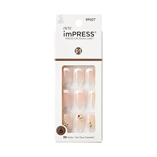 KISS imPRESS No Glue Mani Press On Nails, Design, 'Flawless', Gray, Short Size, Squoval Shape, Includes 30 Nails, Prep Pad, Instructions Sheet, 1 Manicure Stick, 1 Mini File
