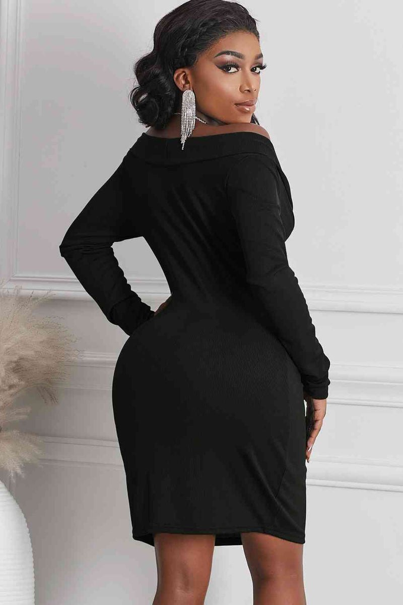 Say Yes! - Long Sleeve Plunge Ribbed Bodycon Dress