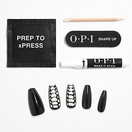 OPI xPress/ON Press On Nails, Up to 14 Days of Gel-Like Salon Manicure, Vegan, Sustainable Packaging, With Nail Glue, Long 3D Snakeskin Nail Art, Coffin Shape, Pump the Snakes