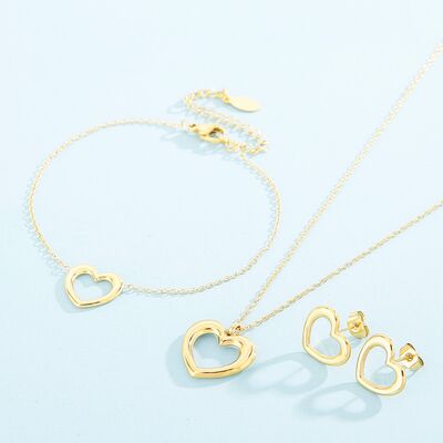 Heart Pendant Necklace, Bracelet and Stud Earrings Jewelry Set