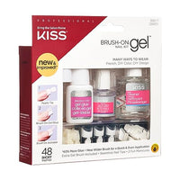 KISS Brush-On Gel Nail Kit Press On Nails, Nail glue included, 'Brush on Gel', White, Short Size, Square Shape, Includes 48 Tips, 7g Brush-On Gel, 7.1 mL Activator, 14mL Brush Cleaner, 1 Extra Brush, 1 Mini File, 1 Manicure Stick