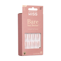 KISS Bare but Better Press On Nails, Nail glue included, Nudies', Nude, Short Size, Squoval Shape, Includes 28 Nails, 2g glue, 1 Manicure Stick, 1 Mini File