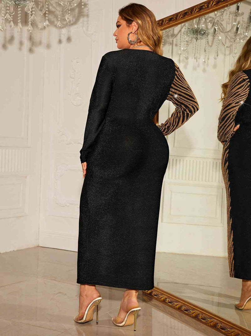 Carmen's Plus Size Contrast V-Neck Slit Dress