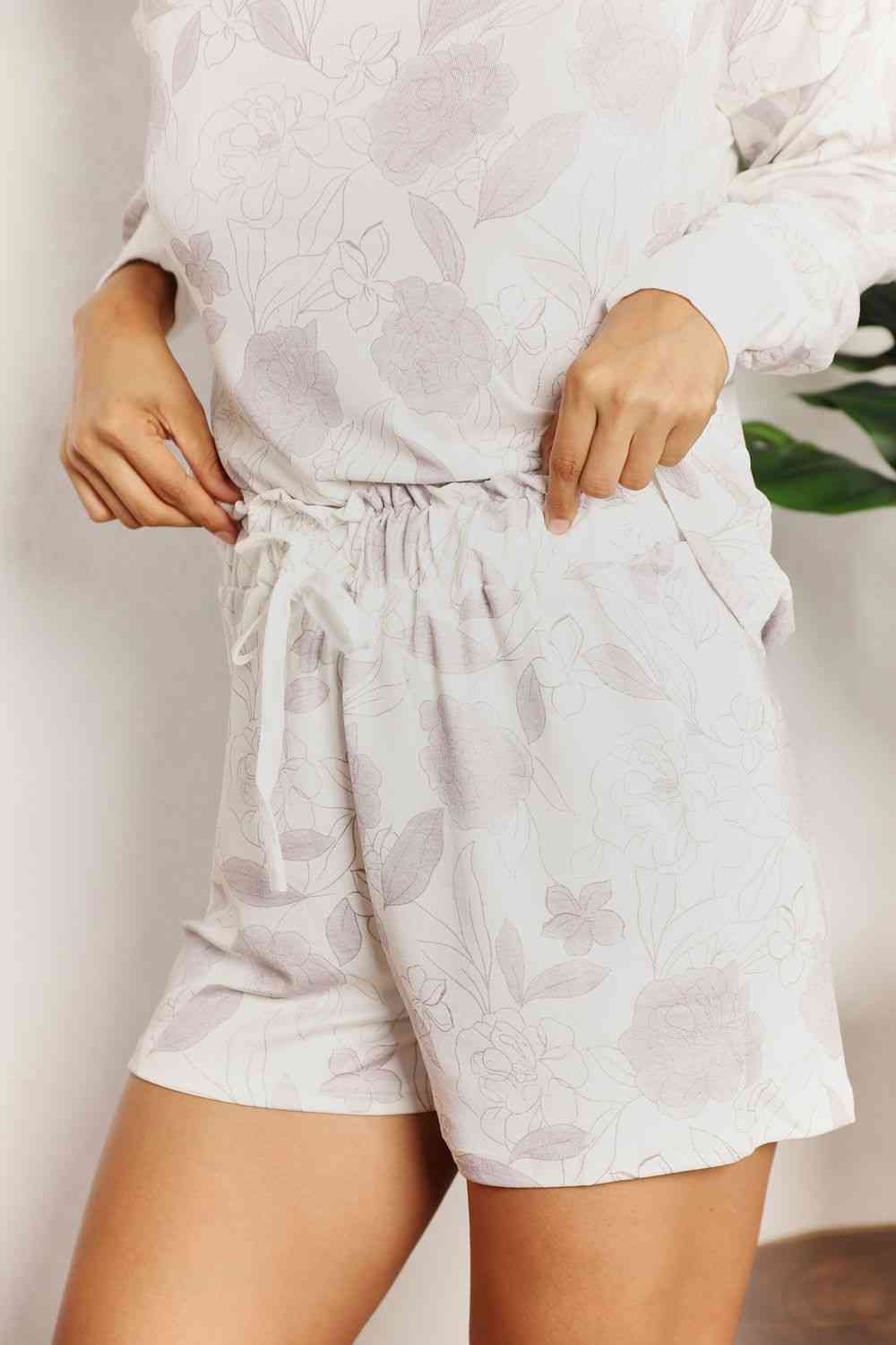 Double Take Floral Long Sleeve Top and Shorts Loungewear Set