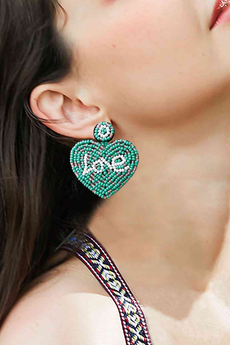 LOVE Beaded Heart Earrings