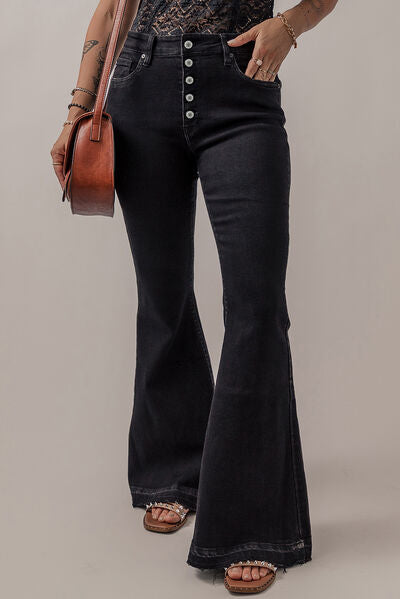 Button-Fly Flare Jeans with Pockets