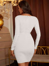 Carmen's - Ribbed Deep V Long Sleeve Mini Bandage Dress