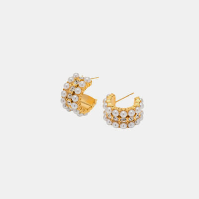 18K Gold-Plated Pearl C-Hoop Earrings