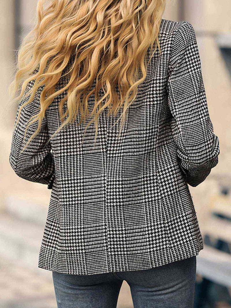 Houndstooth Buttoned Long Sleeve Blazer